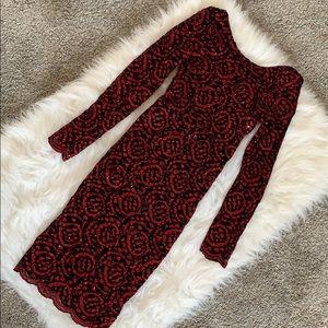 Red and Black Sequin Midi Dress